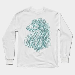 Side Profile of a Horse Head with Curly Hair Hand Drawn Illustration Long Sleeve T-Shirt